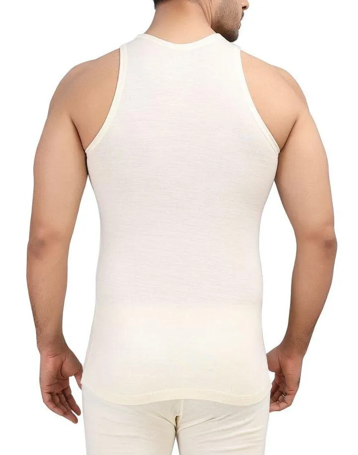 Monte Carlo Pure New Merino Wool Machine Washable Sleeveless Round Neck Thermal for Men Off White