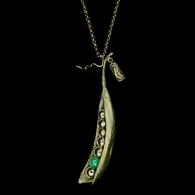 Pea Pod Pendant - Emerald with 6 Gold Peas