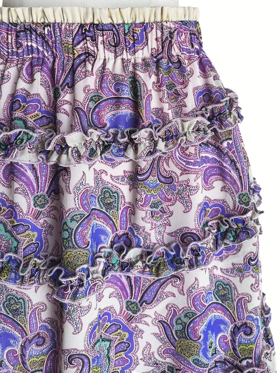 Purple Paisley Ruffle Tiers Chiffon Airy Maxi Skirt