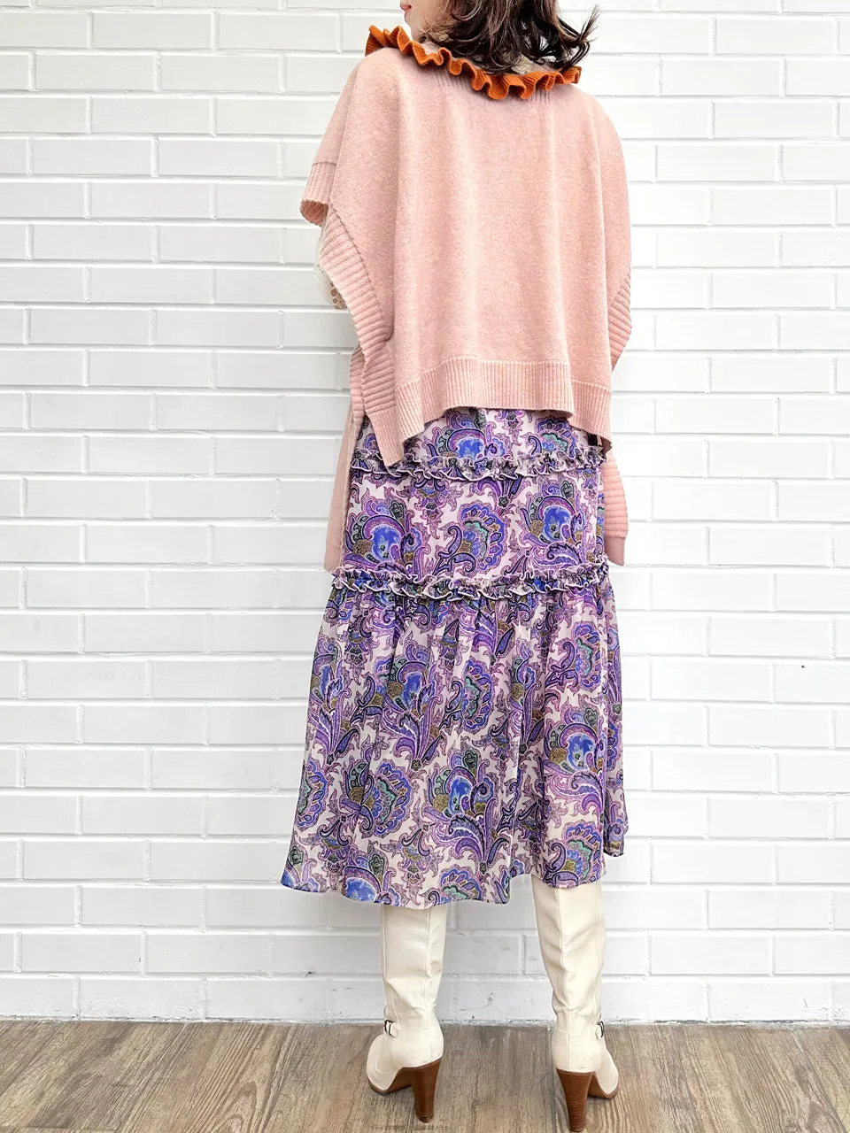 Purple Paisley Ruffle Tiers Chiffon Airy Maxi Skirt