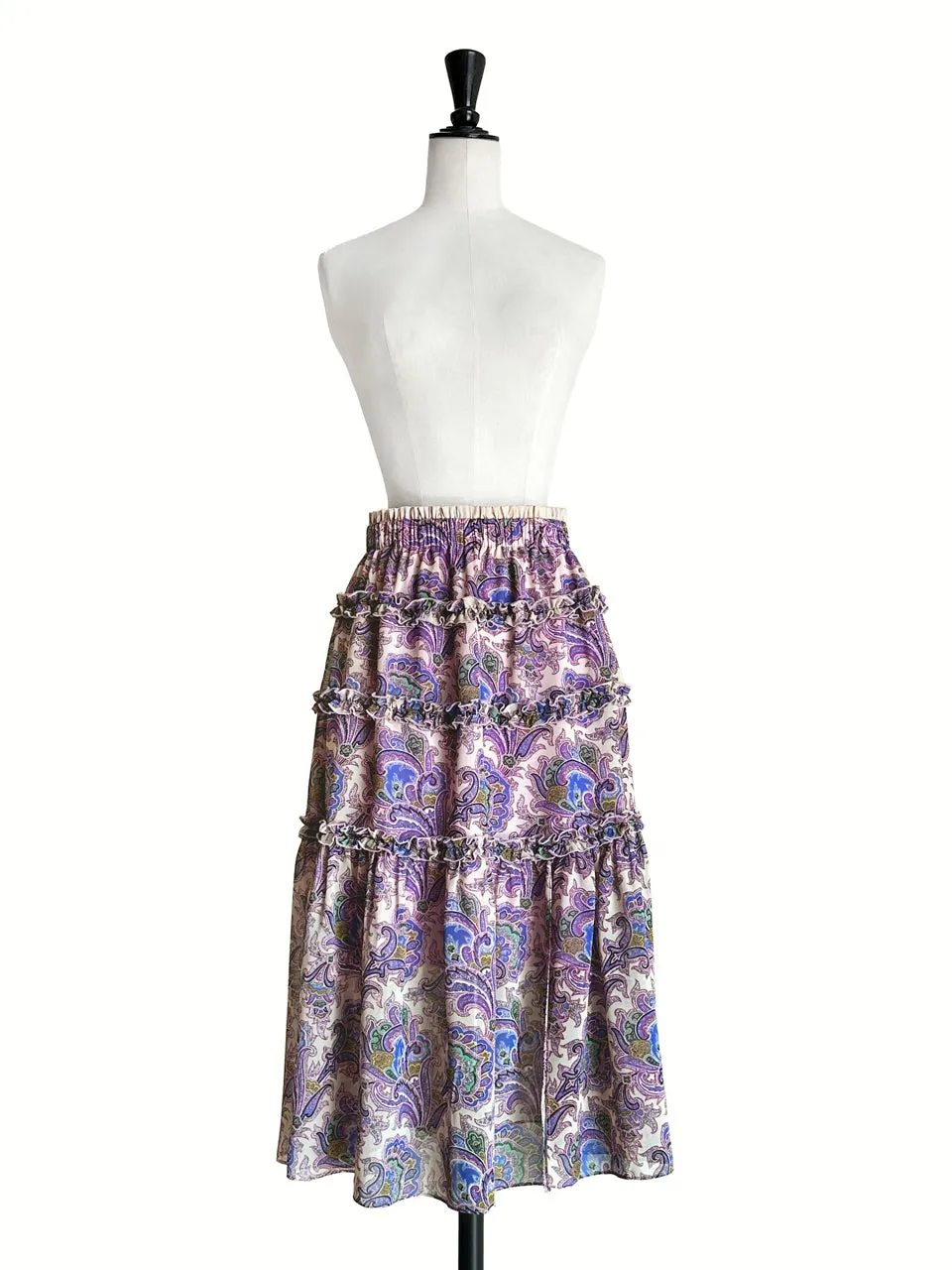 Purple Paisley Ruffle Tiers Chiffon Airy Maxi Skirt