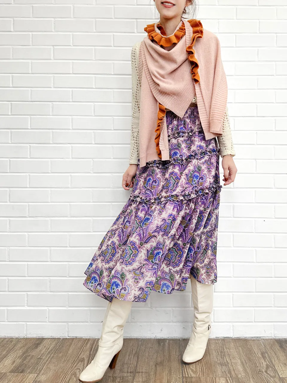 Purple Paisley Ruffle Tiers Chiffon Airy Maxi Skirt