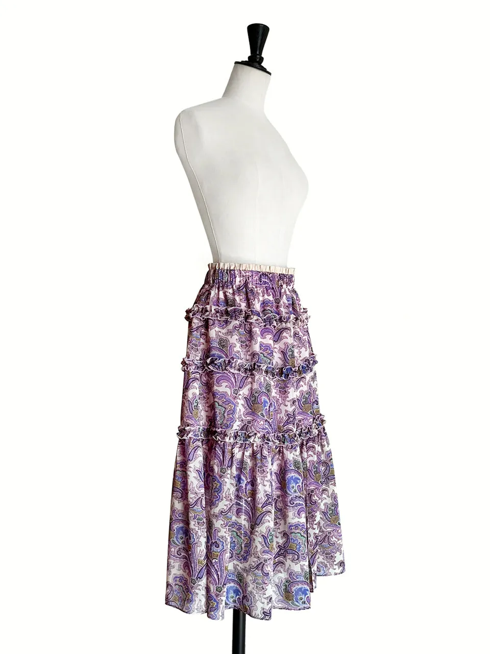 Purple Paisley Ruffle Tiers Chiffon Airy Maxi Skirt