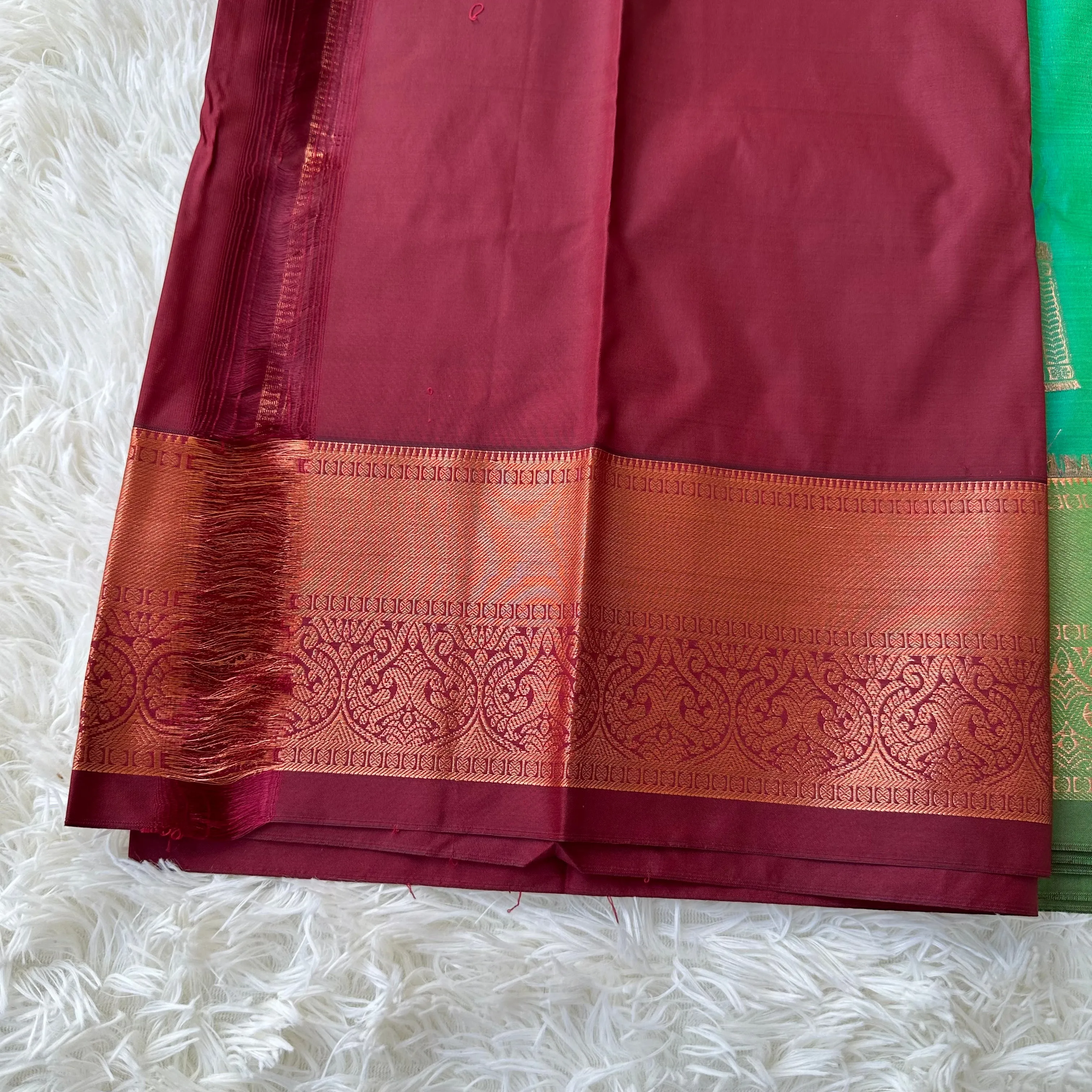 The Harmony Emerald Green Semi Silk Saree  With Meroon Border