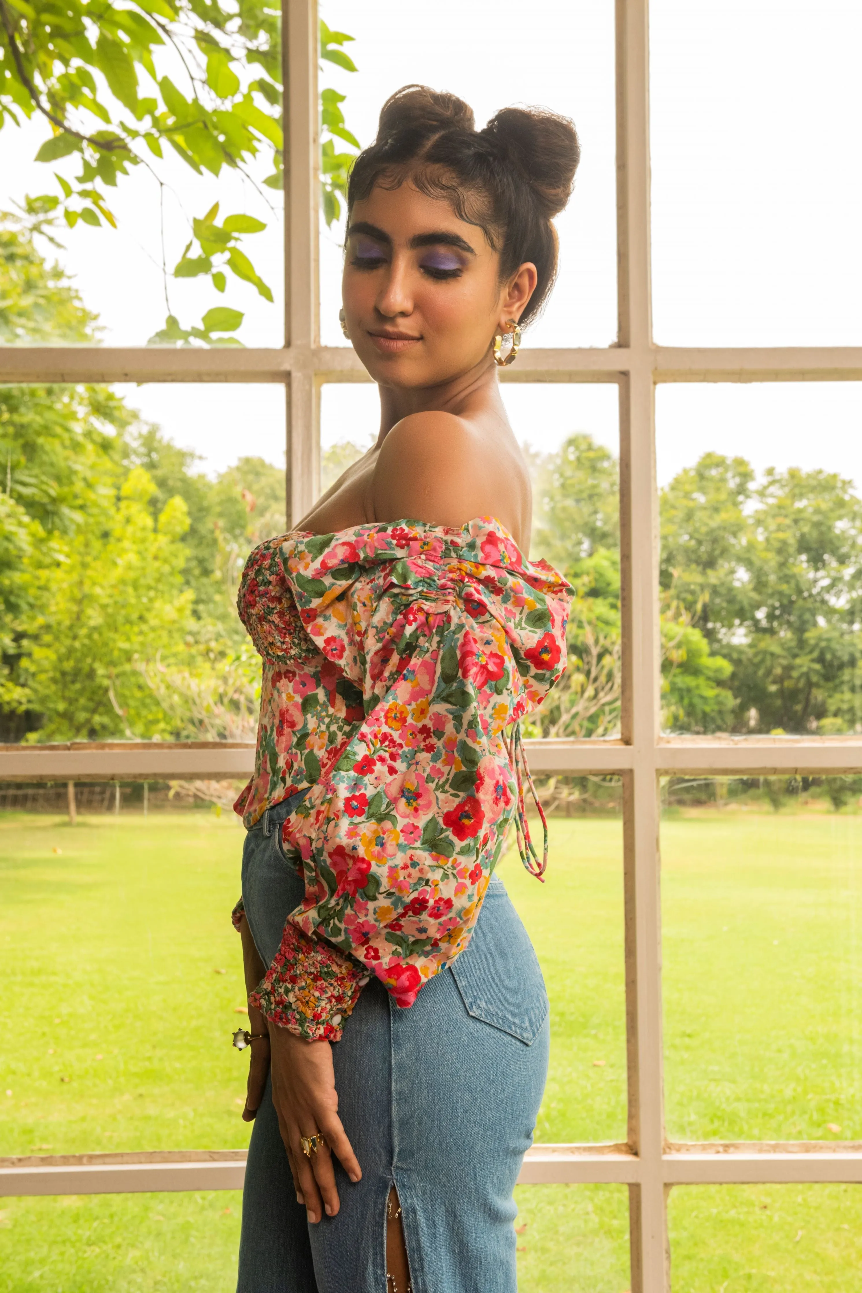 Thea Floral Puff Sleeve Bustier Corset