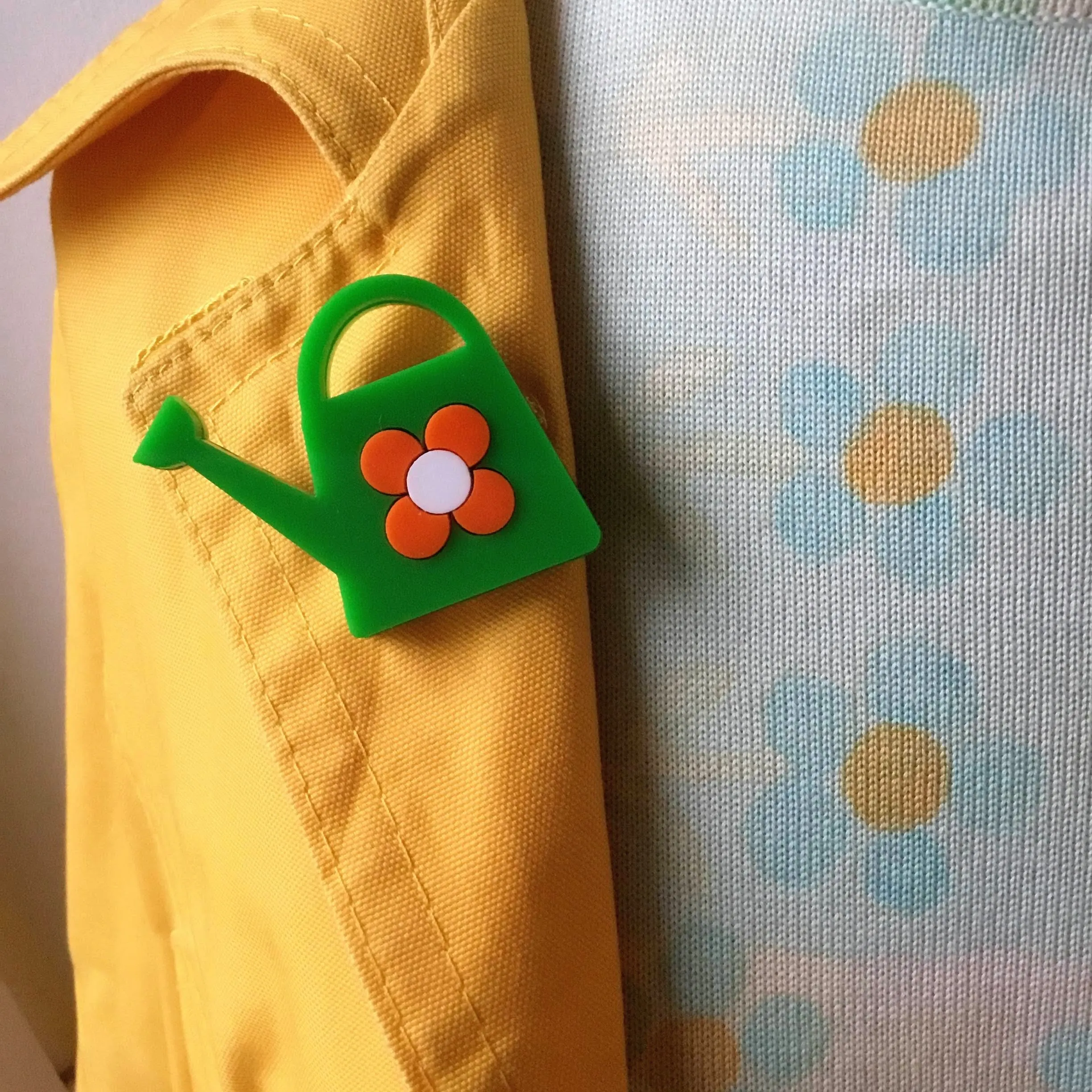 WATERING CAN Acrylic Brooch, Green With an Orange Flower 🌱 🌼