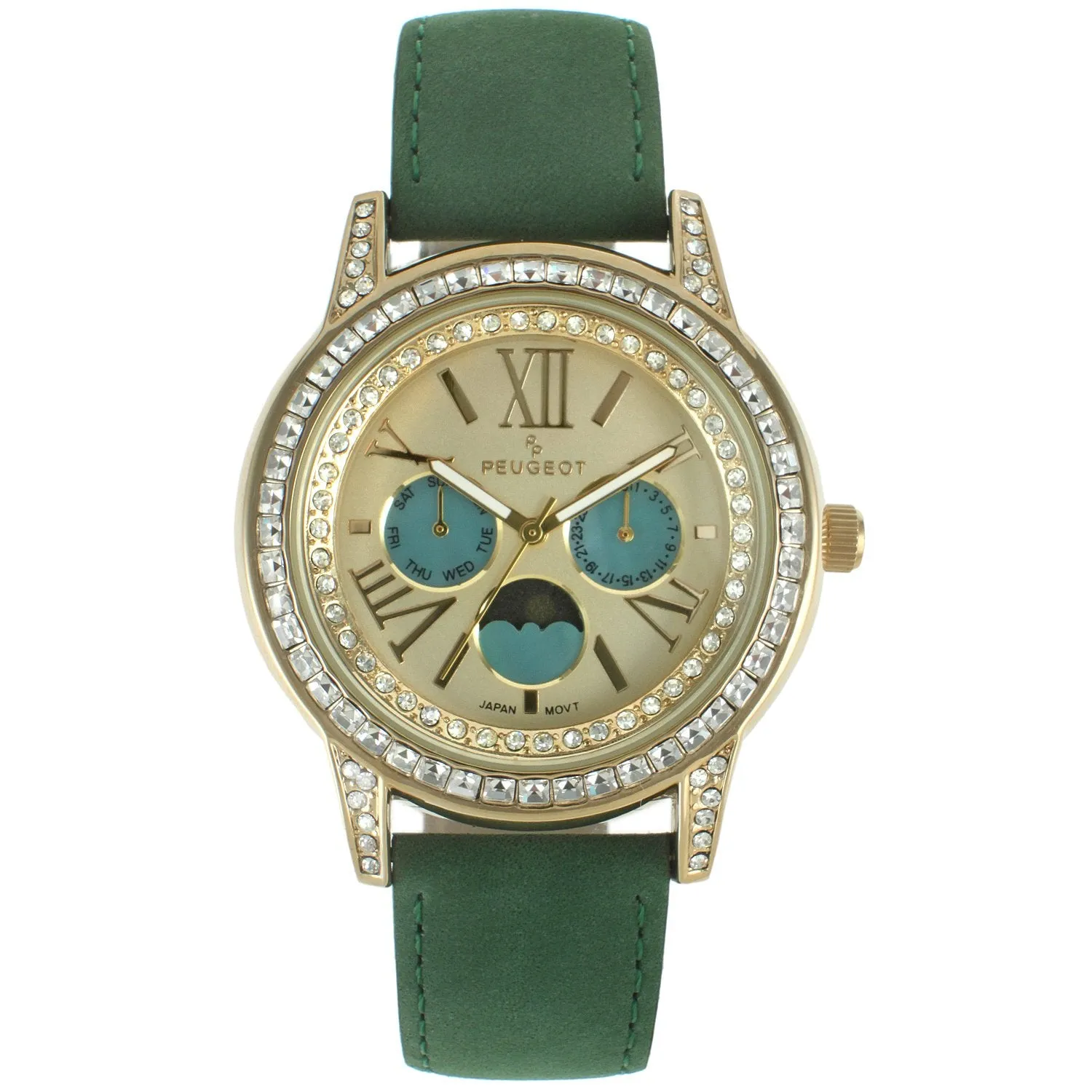 Women's 40mm Multi-Function Watch with Green Suede Strap