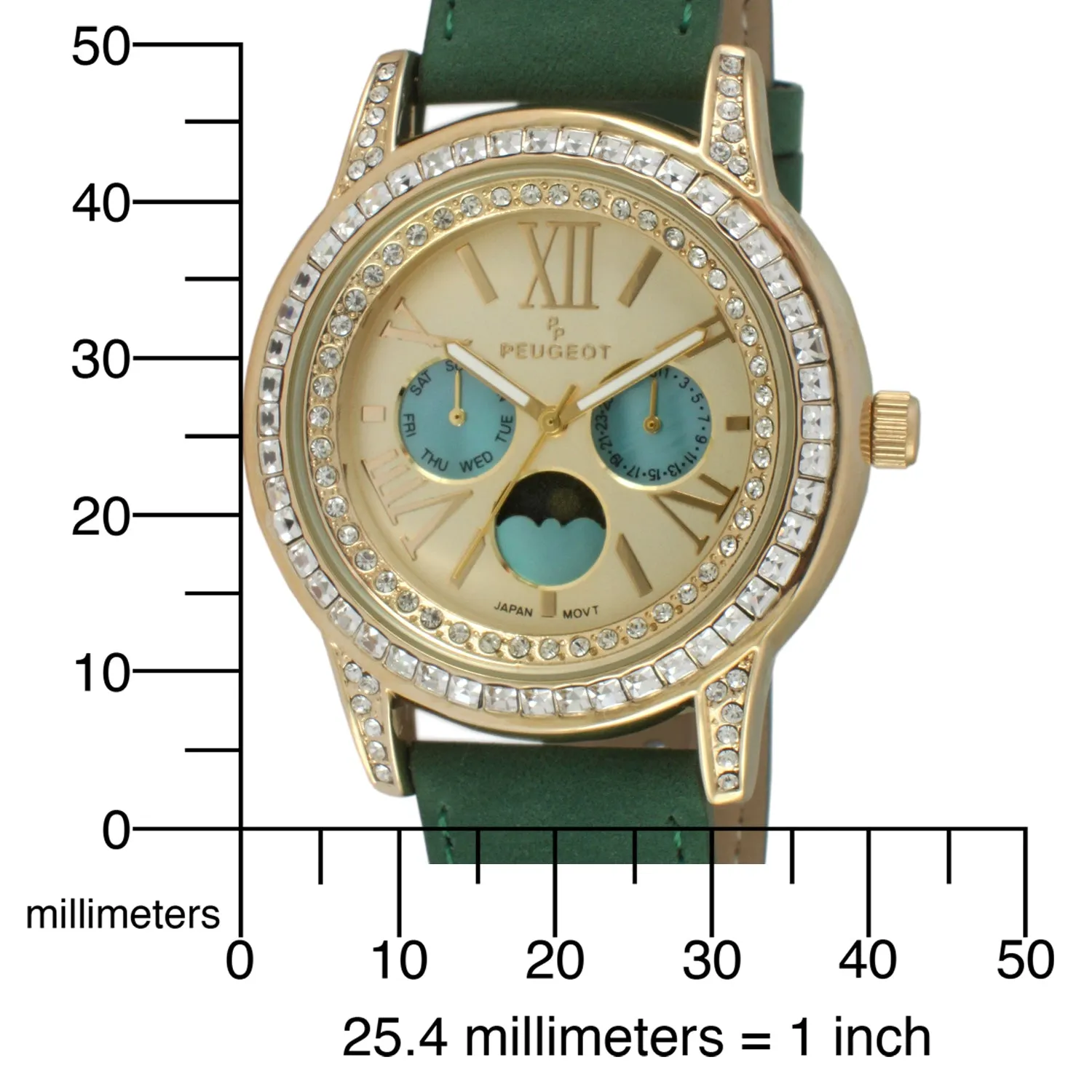 Women's 40mm Multi-Function Watch with Green Suede Strap