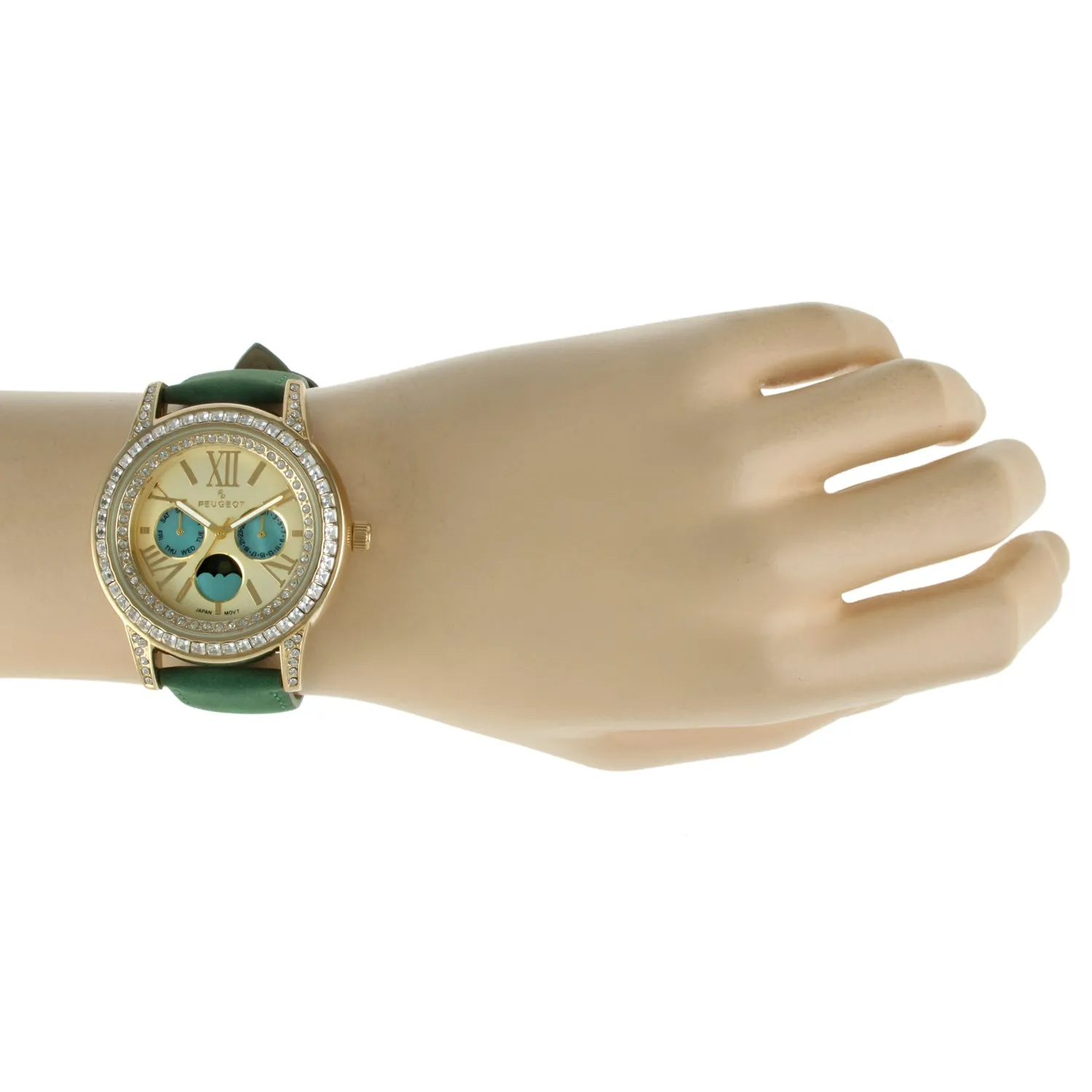 Women's 40mm Multi-Function Watch with Green Suede Strap