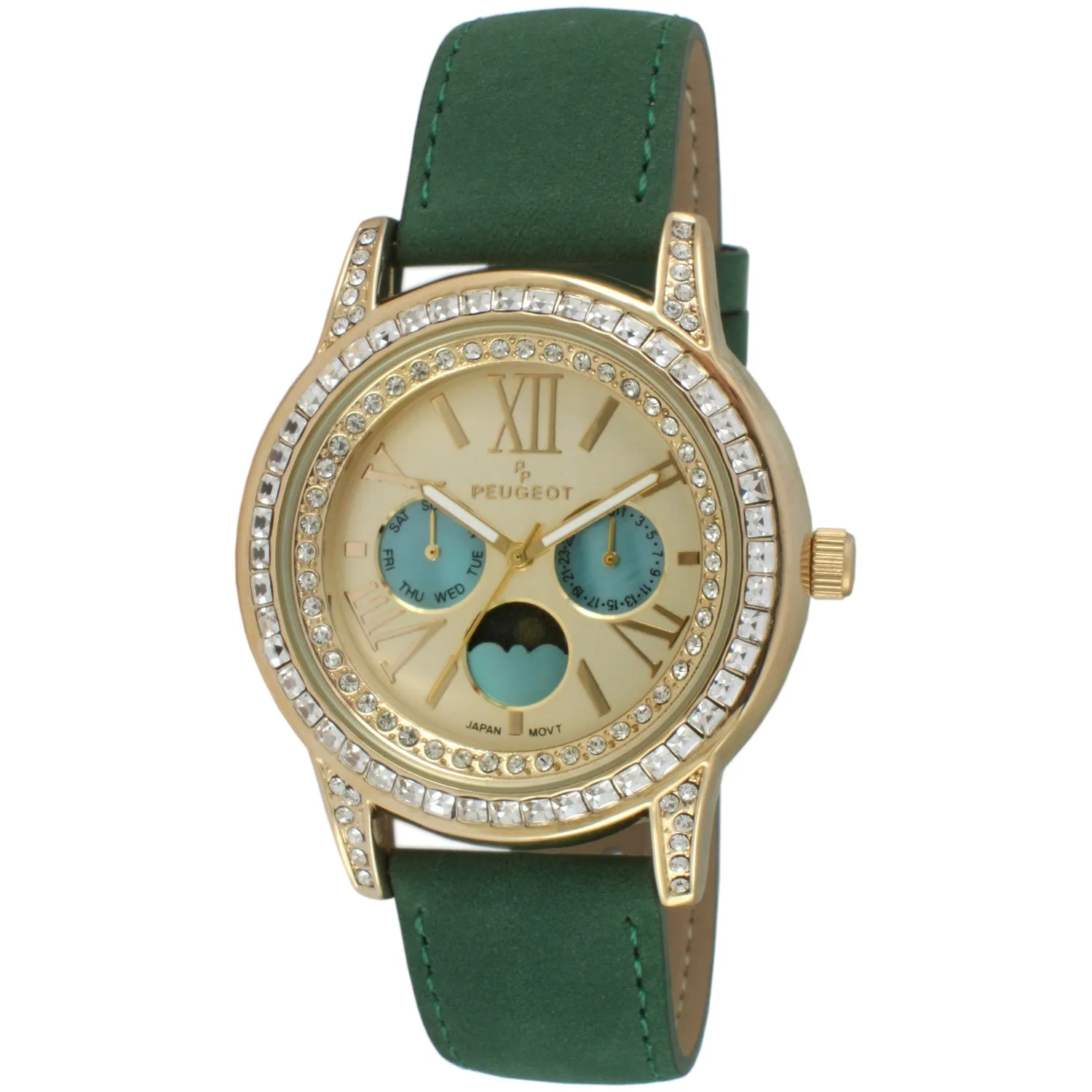 Women's 40mm Multi-Function Watch with Green Suede Strap