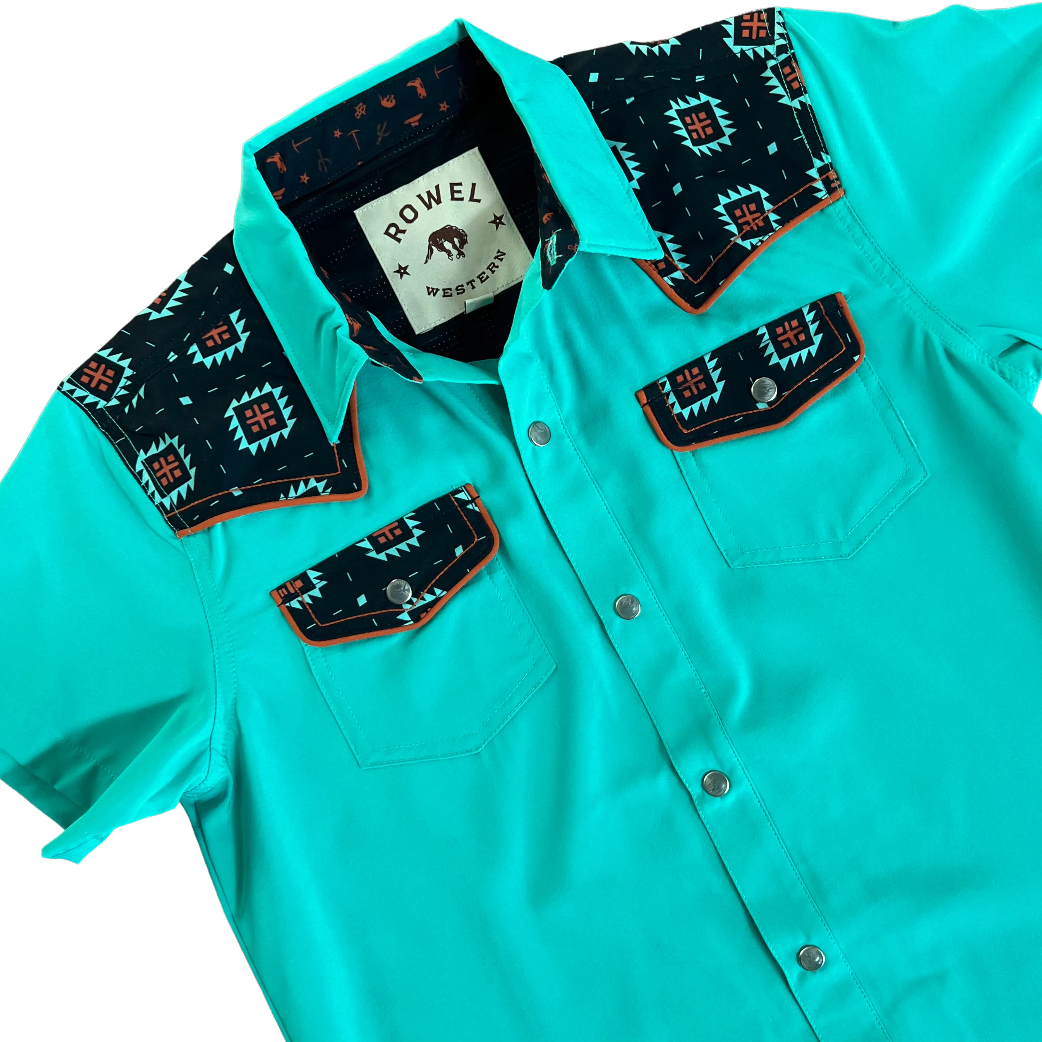 Youth Turquoise/ Western Jewel Short Sleeve Performance Western Shirt